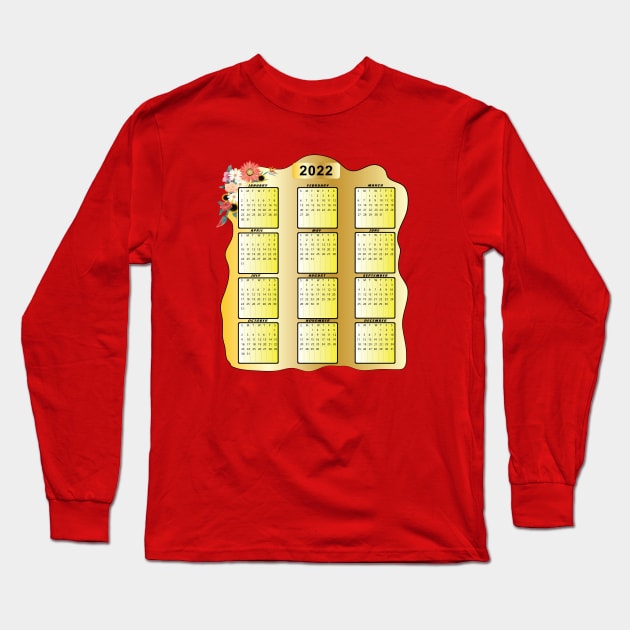 Calendar 2022. Golden Planning Business Long Sleeve T-Shirt by ArticArtac